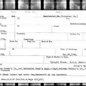 Maine, U.S., Veterans Cemetery Records, 1676-1918 for Asa Cummings