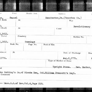 Maine, U.S., Veterans Cemetery Records, 1676-1918 for Samuel Cummings